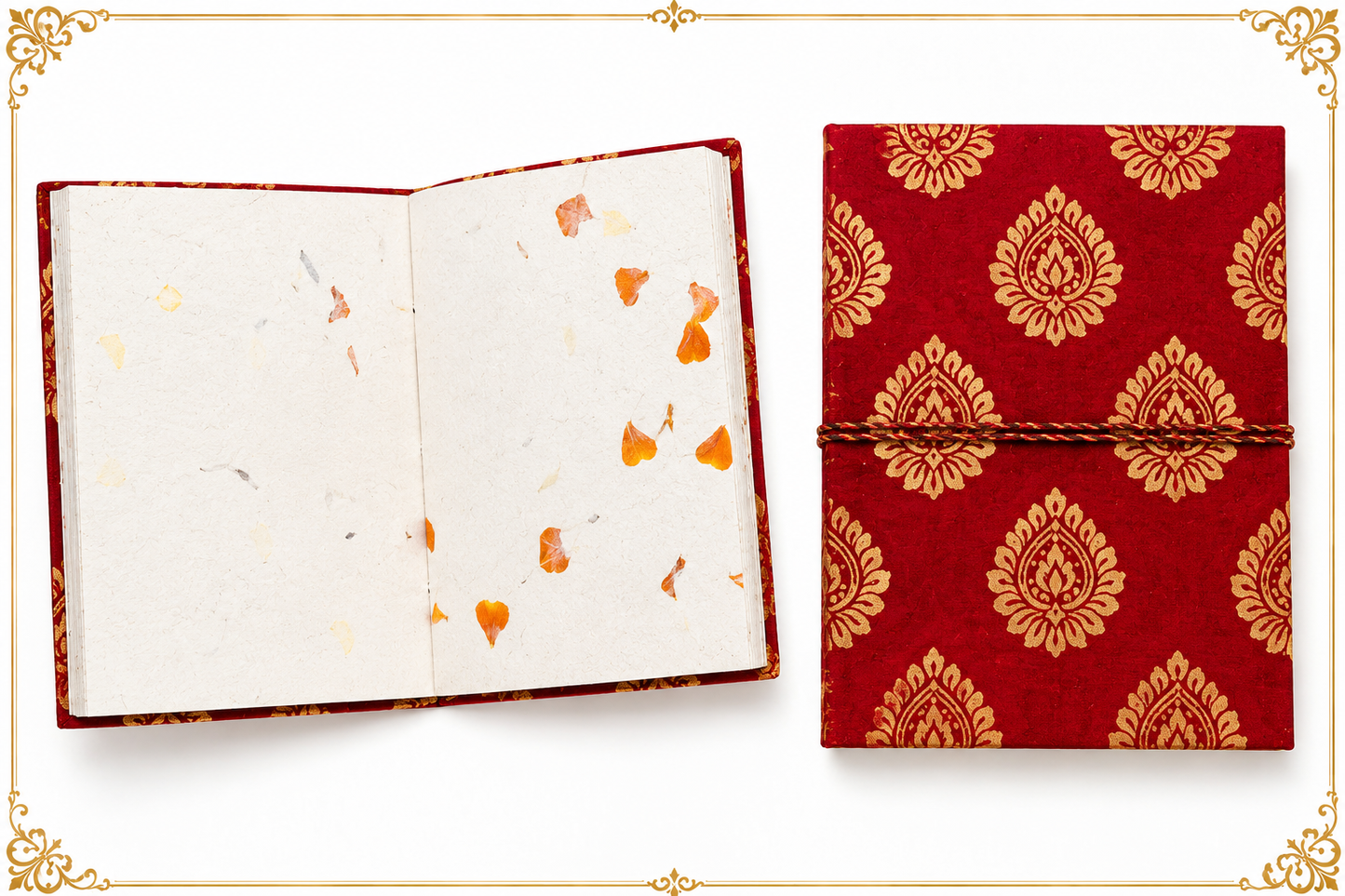 Red and gold handmade journal diary with flower petal paper pages by Giftopia Kids