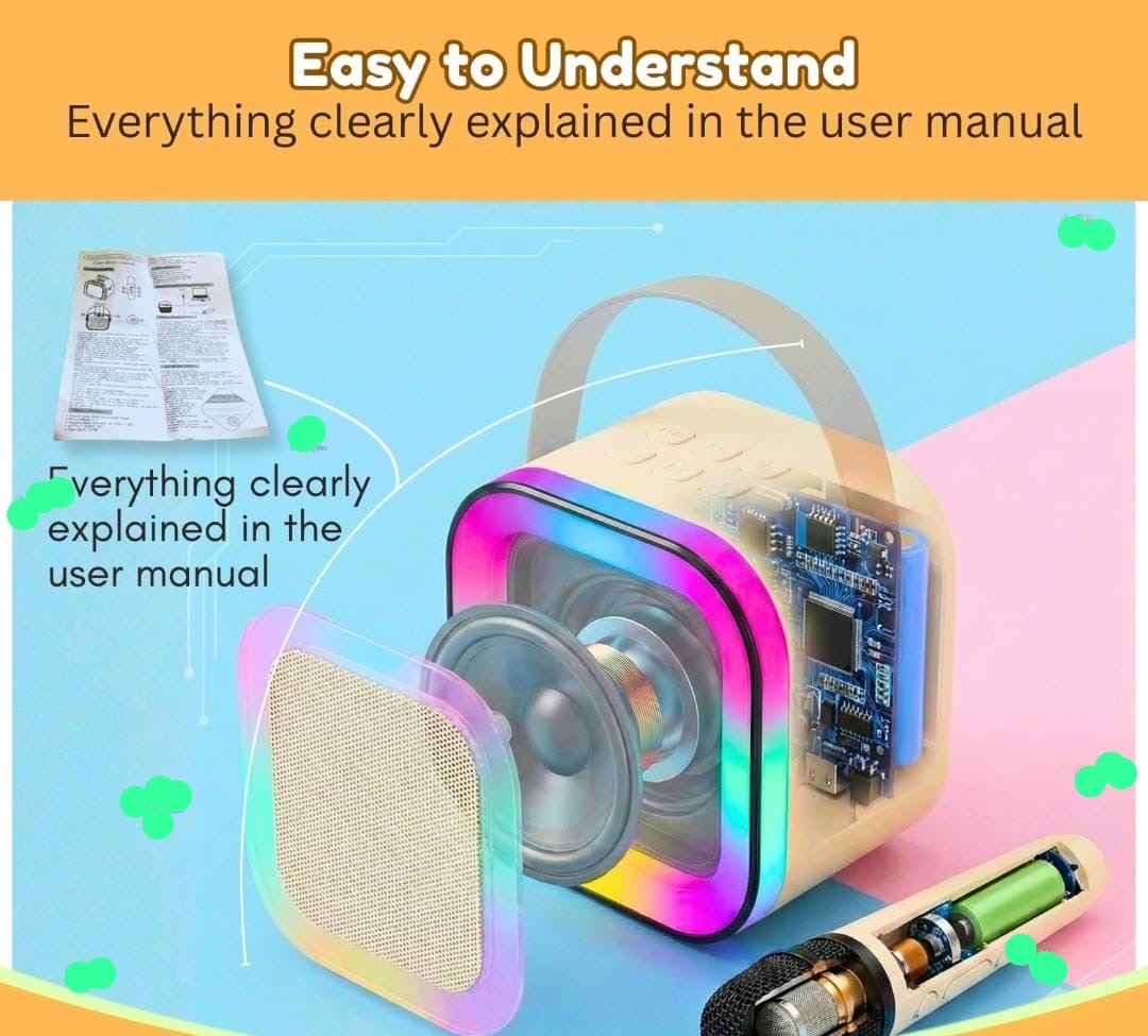 Kids Karaoke Bluetooth Speaker with Wireless Microphone
