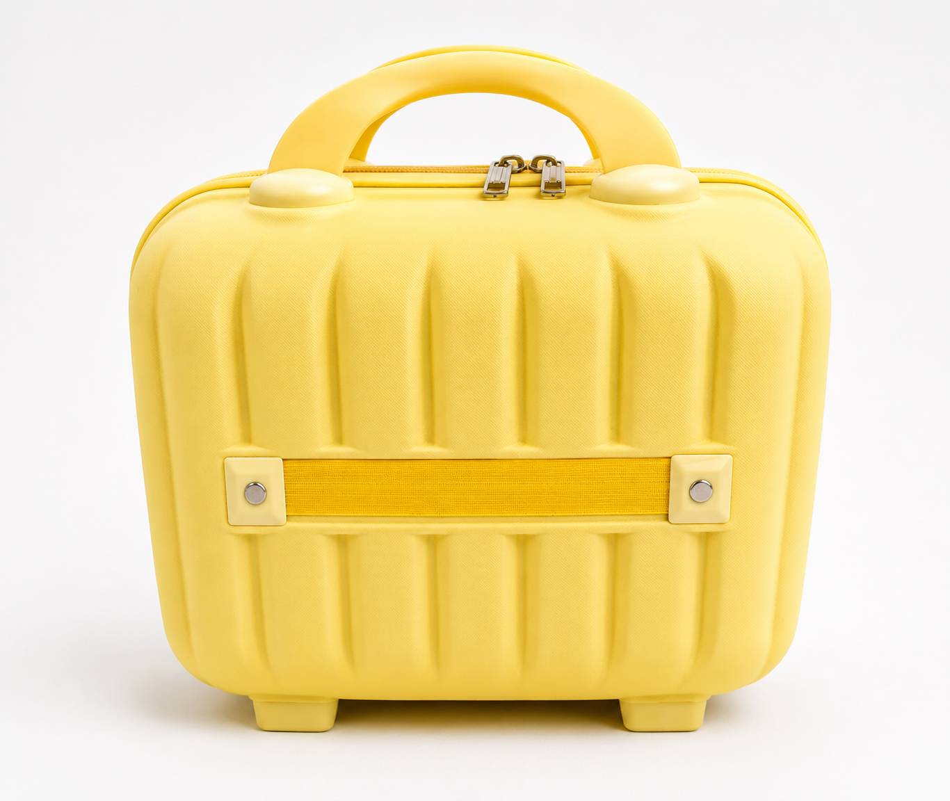 Back view yellow hard shell cosmetic organizer case