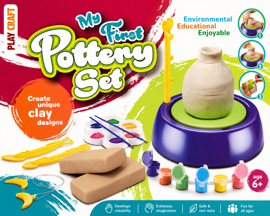 Kids Pottery Wheel Clay Craft Set for Children | DIY Art & Craft Toy with Paints & Tools | Educational Creative Activity Kit (Age 6+)