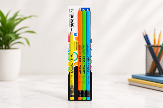 DOMS Neon HB/2 Graphite Pencils Set – Multicolor Neon Pencils with Sharpener | Pack of 10