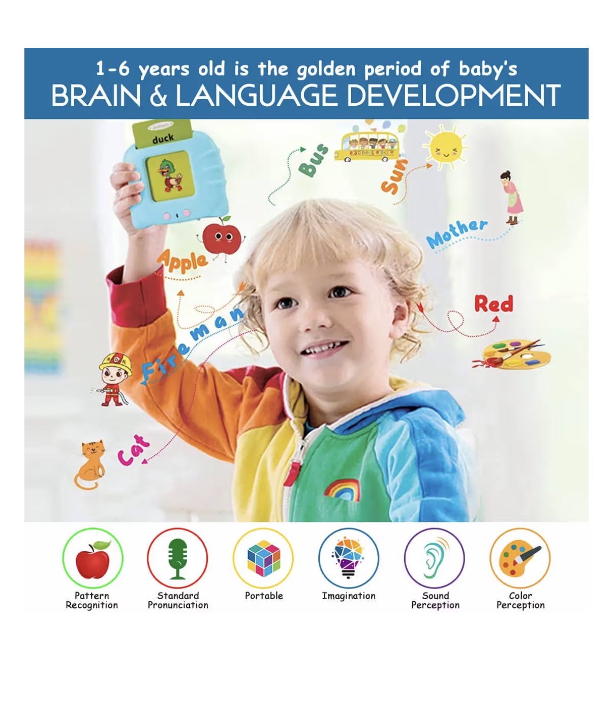 Kids Talking Flash Card Learning Device | Montessori Educational Toy | 112 Cards | Age 2+