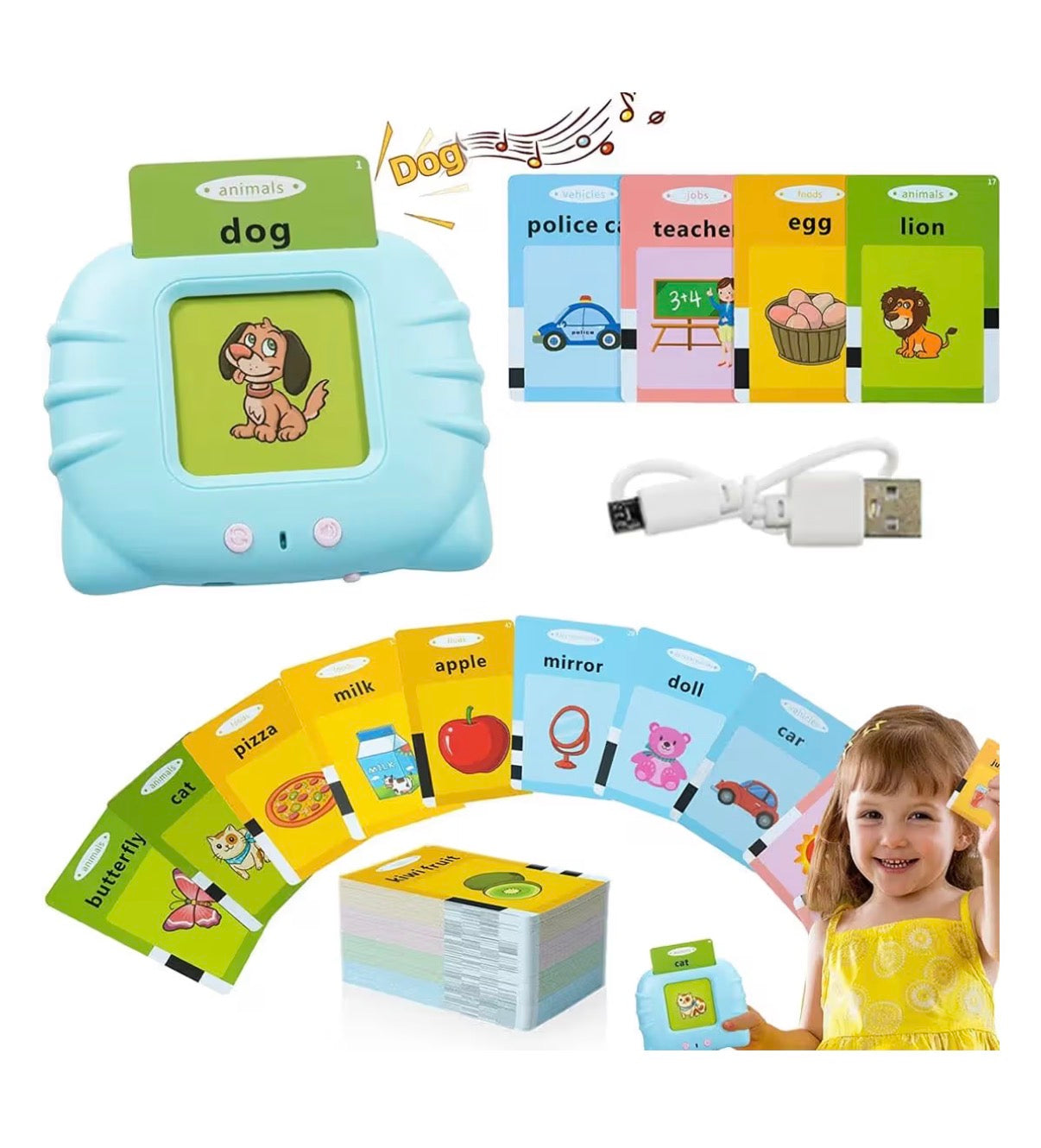 Kids Talking Flash Card Learning Device | Montessori Educational Toy | 112 Cards | Age 2+