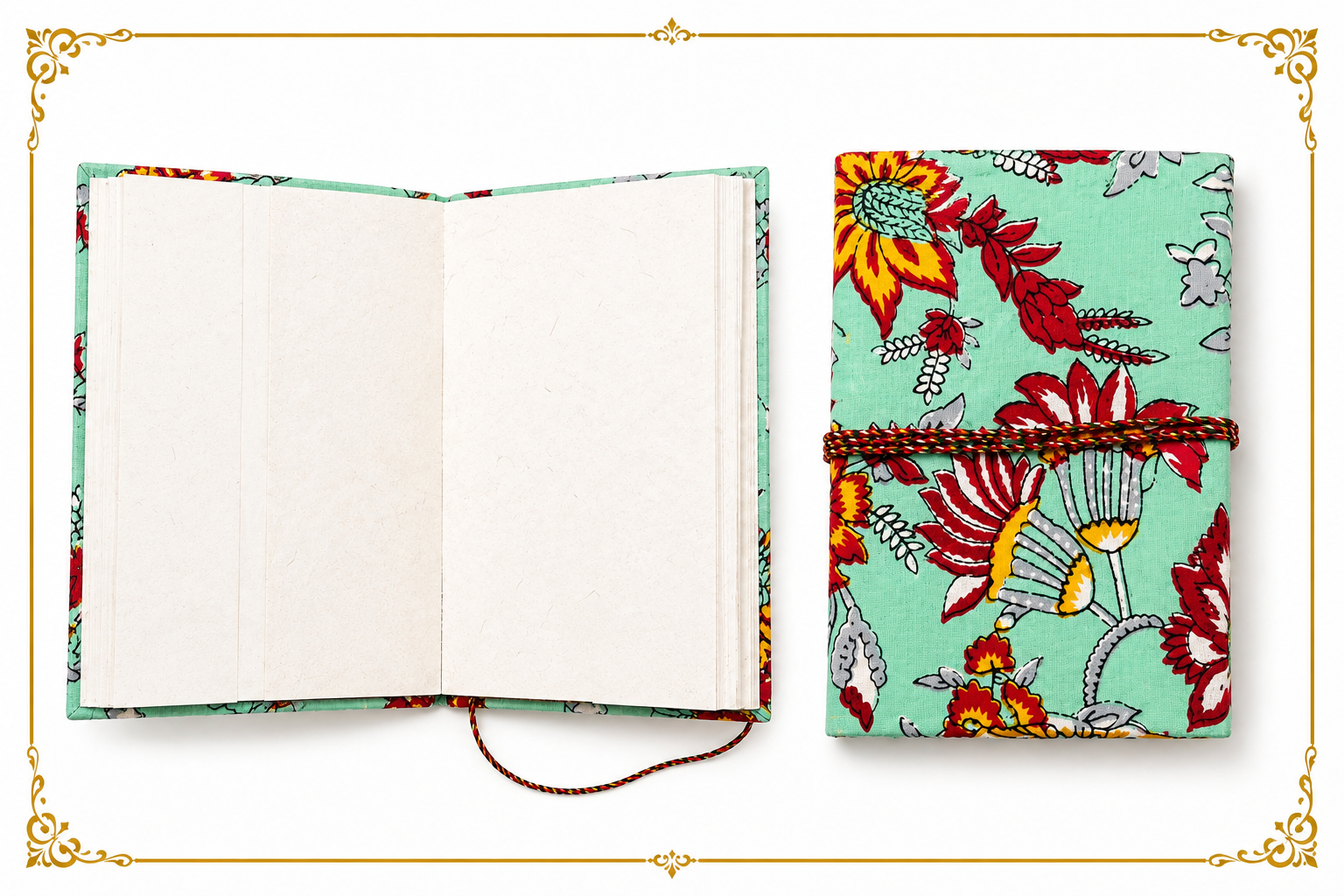 Mint floral handmade journal diary with eco-friendly handmade paper pages by Giftopia Kids