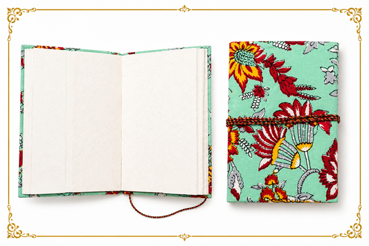 Mint floral handmade journal diary with eco-friendly handmade paper pages by Giftopia Kids
