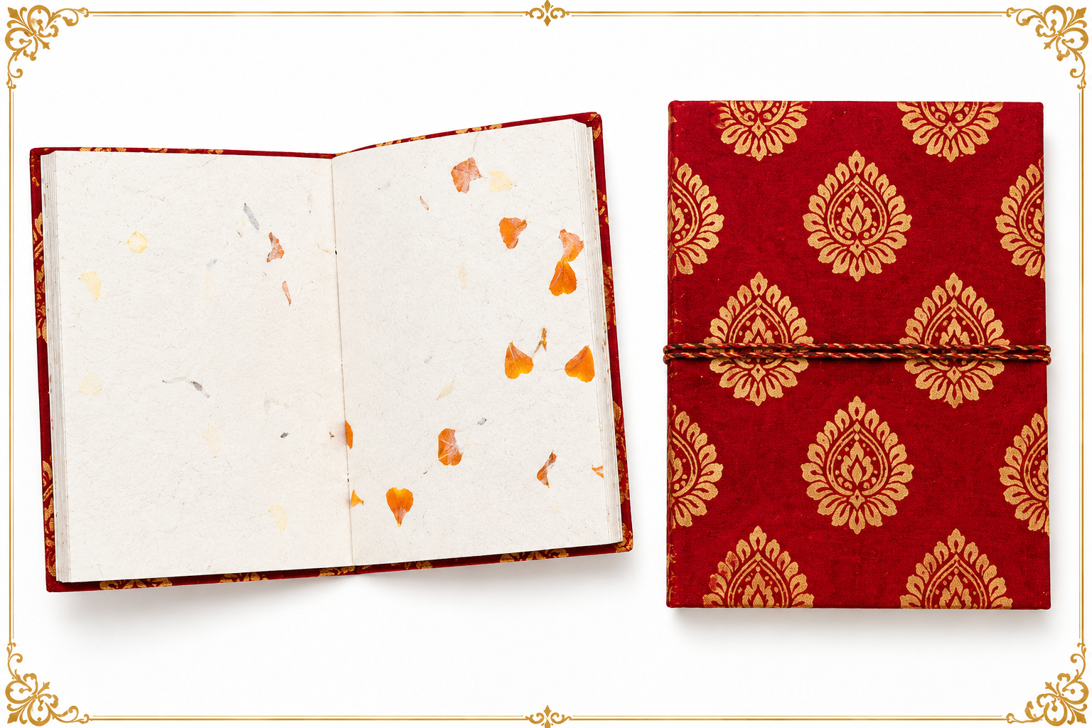 Red and gold handmade journal diary with flower petal paper pages by Giftopia Kids

